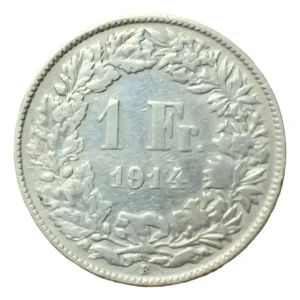 Robmar-Suiza-Moneda-1 Franco-Plata 835 5g-1914(b)-Antigua y Difícil