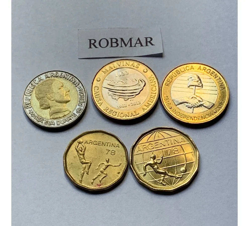 Robmar-Argentina-14 Conmemorativas,n° 5 Lote De 1 Y 2 Pesos - Imagen 6