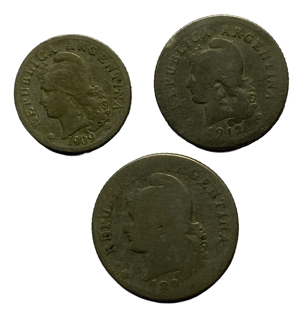 Robmar-Argentina-3 Monedas De Cuproníquel De Los Años 1900-Valores Faciales Diferentes - Imagen 2