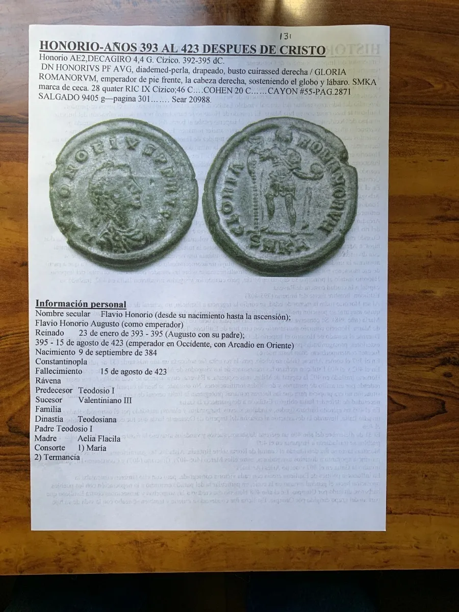 Robmar-Italia-F31-Roma-Emperador Honorio-393/423 D.C.-Antigua - Imagen 3