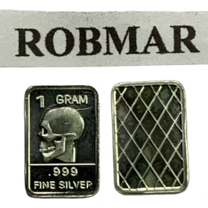 Robmar-USA-Lingote De 1g Plata Pura 24k 0,999-N°4-Calavera De Costado
