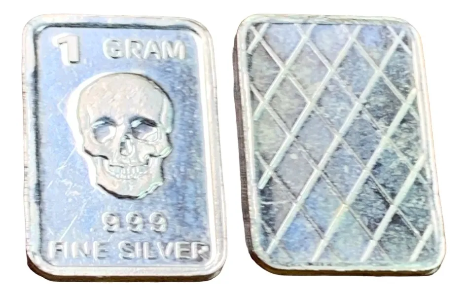 Robmar-USA-Lingote De 1g Plata Pura 24k 0,999-N°77-Calavera - Imagen 2