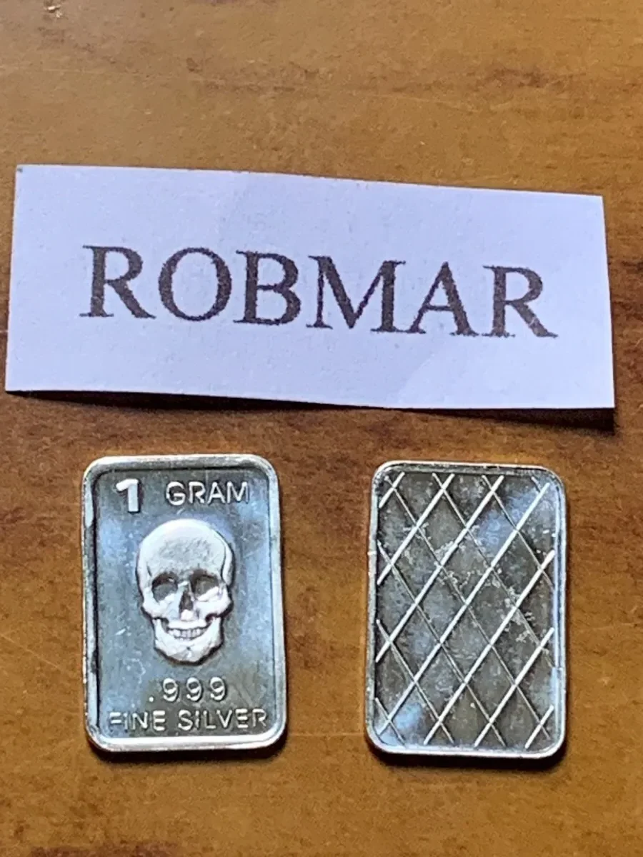 Robmar-USA-Lingote De 1g Plata Pura 24k 0,999-N°77-Calavera