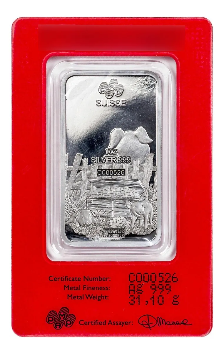 Robmar-Suiza-Lingote Pamp-31,12g Plata Pura 999-Cerdo - Imagen 2