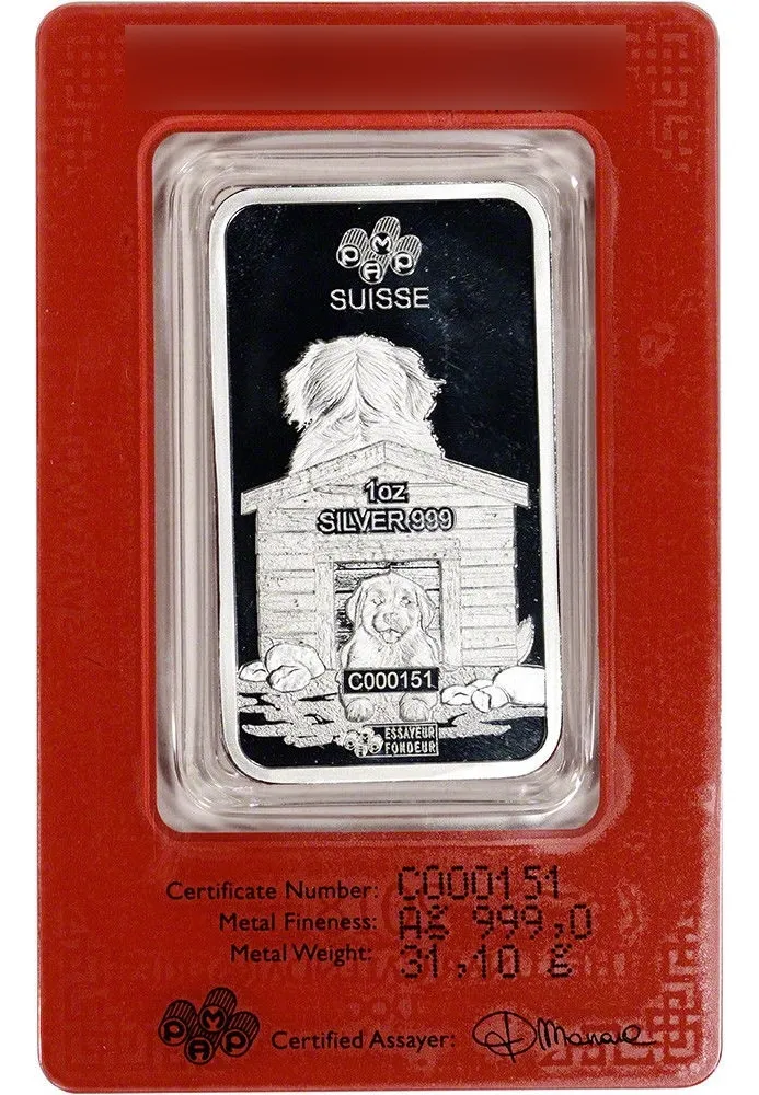 Robmar-Suiza-Lingote Pamp-31,12g Plata Pura 999-Año del Perro - Imagen 2