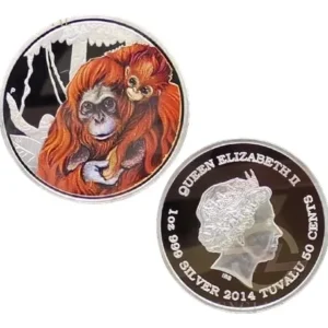 Robmar-Tuvalu-Moneda-Madre Mona Con Su Bebe-año 2014-Con Cápsula Protectora