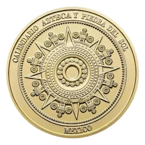 Robmar-Moneda-Bañada En Oro-Calendario Azteca Y Roca Del Sol