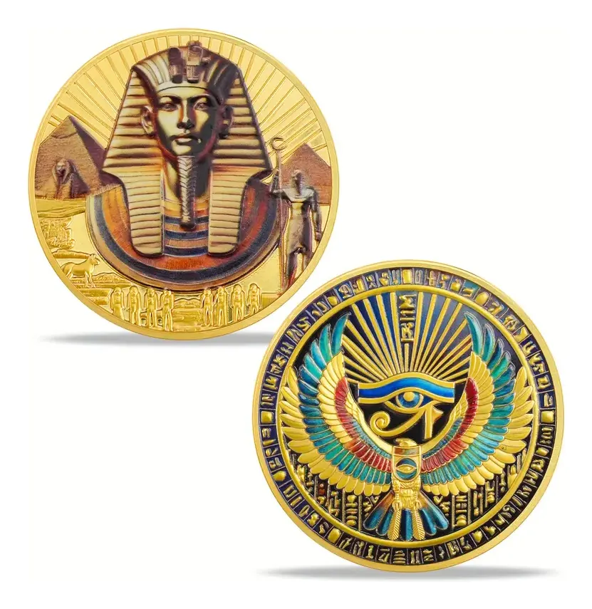 Robmar-Moneda Del Faraon Y El Ojo De Horus Bañada Oro 24k - Imagen 2