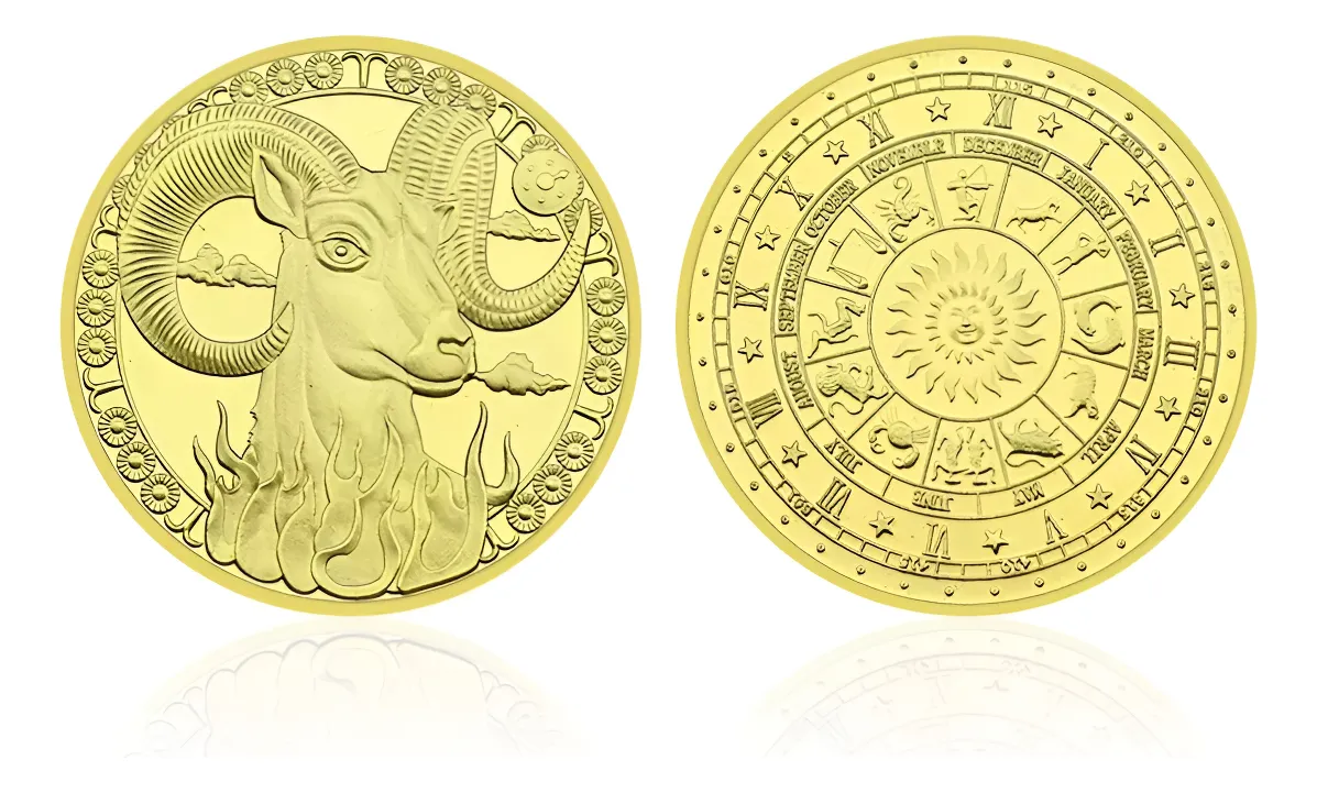 Robmar-Moneda-Bañada En Oro 24k-Signos Del Zodiaco-Aries