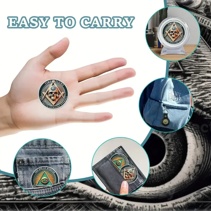 Robmar-Moneda Masonica Del Ojo Y La Calavera Bañada Oro 24k - Imagen 5