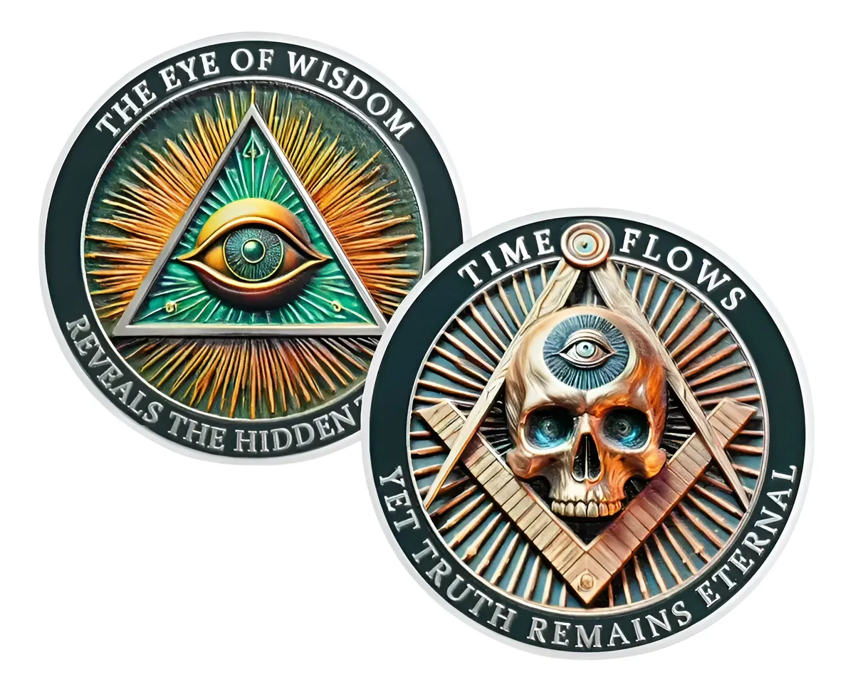 Robmar-Moneda Masonica Del Ojo Y La Calavera Bañada Oro 24k