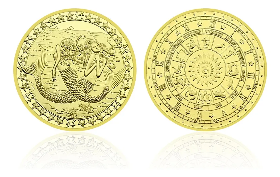 Robmar-Moneda-Bañada En Oro 24k-Signos Del Zodiaco-Piscis
