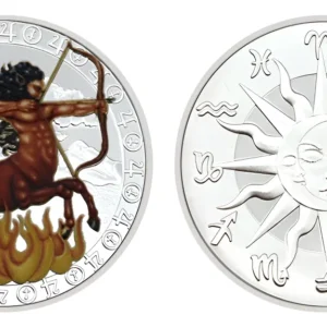 Robmar-Moneda-Bañada En Plata 24k-Pintada-Signos Del Zodiaco-Sagitario