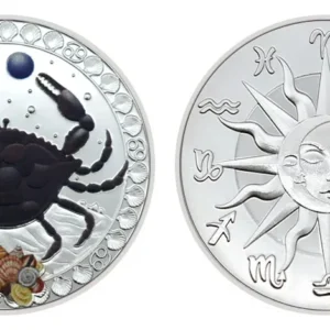 Robmar-Moneda-Bañada En Plata 24k-Pintada-Signos Del Zodiaco-Escorpio