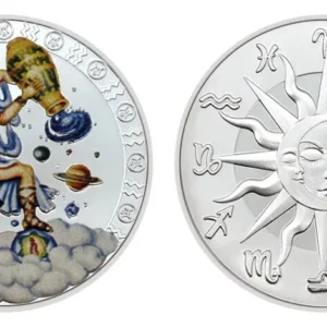 Robmar-Moneda-Bañada En Plata 24k-Pintada-Signos Del Zodiaco-Acuario
