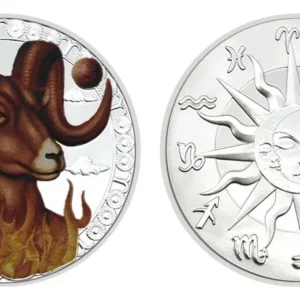 Robmar-Moneda-Bañada En Plata 24k-Pintada-Signos Del Zodiaco-Aries