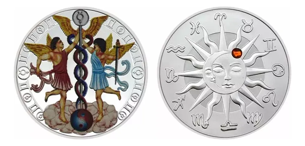 Robmar-Moneda-Bañada En Plata 24k-Pintada-Signos Del Zodiaco-Geminis