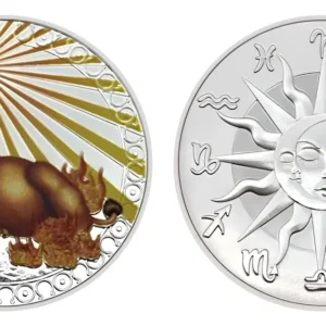 Robmar-Moneda-Bañada Plata 24k-Pintada-Signos Del Zodiaco-Leo