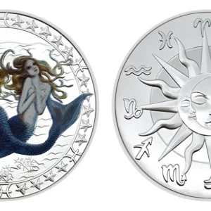 Robmar-Moneda-Bañada En Plata 24k-Pintada-Signos Del Zodiaco-Piscis