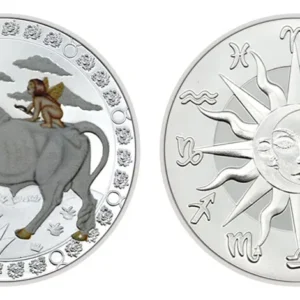 Robmar-Moneda-Bañada En Plata 24k-Pintada-Signos Del Zodiaco-Tauro