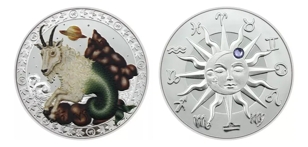 Robmar-Moneda-Bañada Plata 24k-Pintada-Signos Del Zodiaco-Capricornio