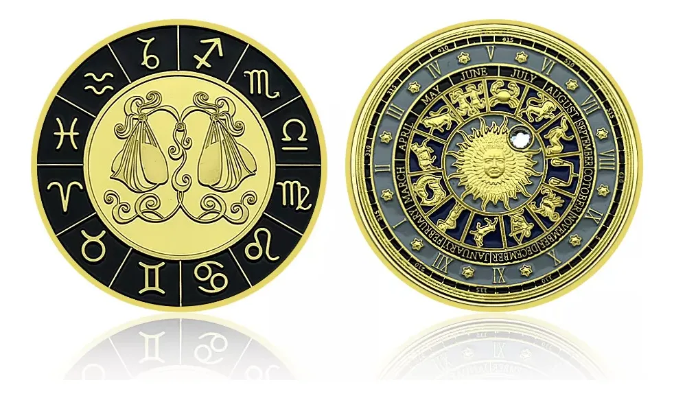 Robmar-Moneda-Bañada En Oro 24k-Pintada-Signos Del Zodiaco-Libra