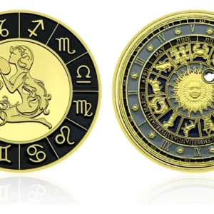 Robmar-Moneda-Bañada En Oro 24k-Pintada-Signos Del Zodiaco-Acuario