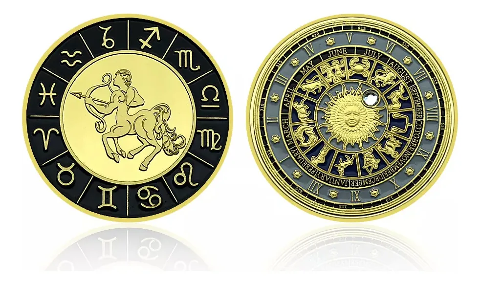 Robmar-Moneda-Bañada En Oro 24k-Pintada-Signos Del Zodiaco-Sagitario