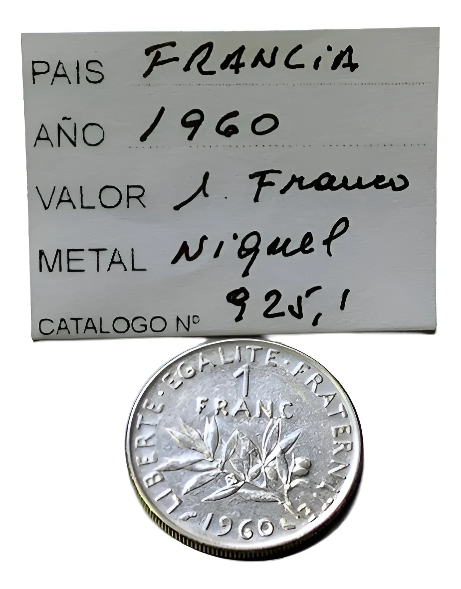 Robmar-Francia-Moneda-1 Franco-1960-NÃquel-Excelente Estado-Clasificada