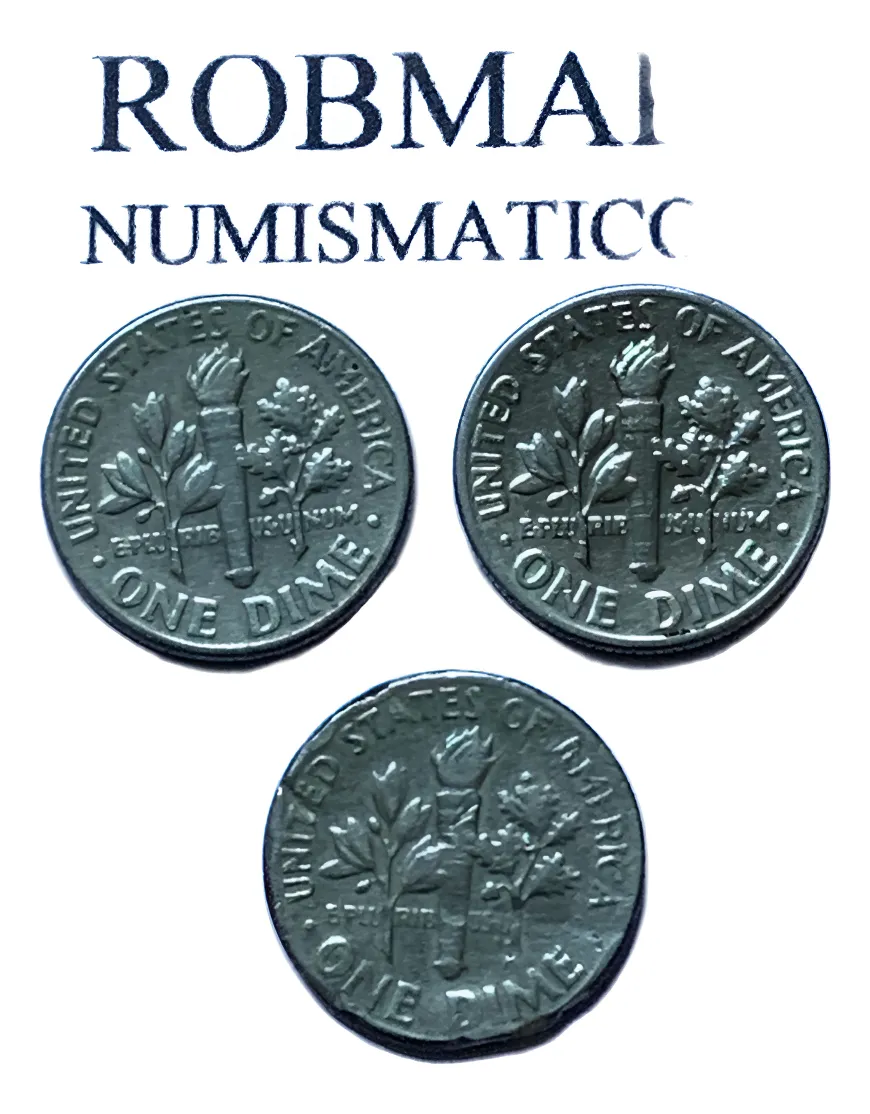 Robmar-USA-Lote De 3 Monedas De 10 Cents (dimes)-1972 Al 1974