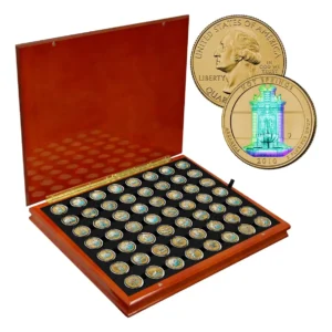 Robmar-USA-Maletín De Roble 56 Quarter Bañados En Oro 24k-Oleografía-Serie De Los Estados Americanos