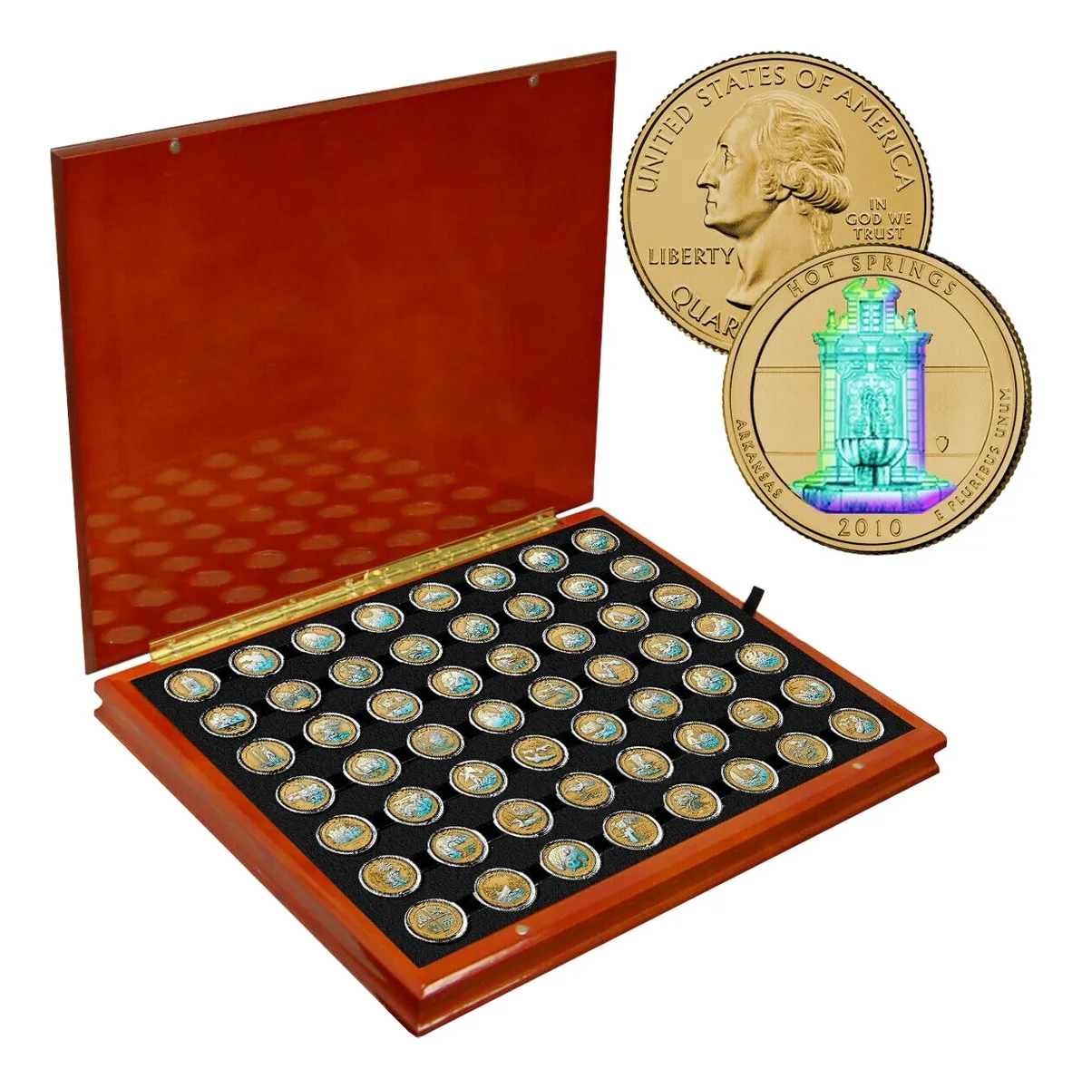 Robmar-USA-Maletín De Roble 56 Quarter Bañados En Oro 24k-Oleografía-Serie De Los Estados Americanos