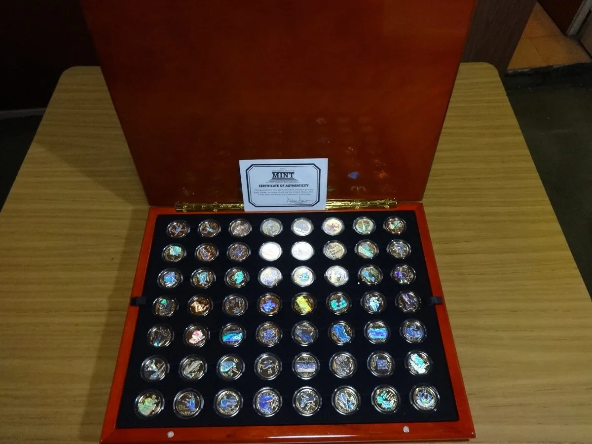 Robmar-USA-Maletín De Roble 56 Quarter Bañados En Oro 24k-Oleografía-Serie De Los Estados Americanos - Imagen 2