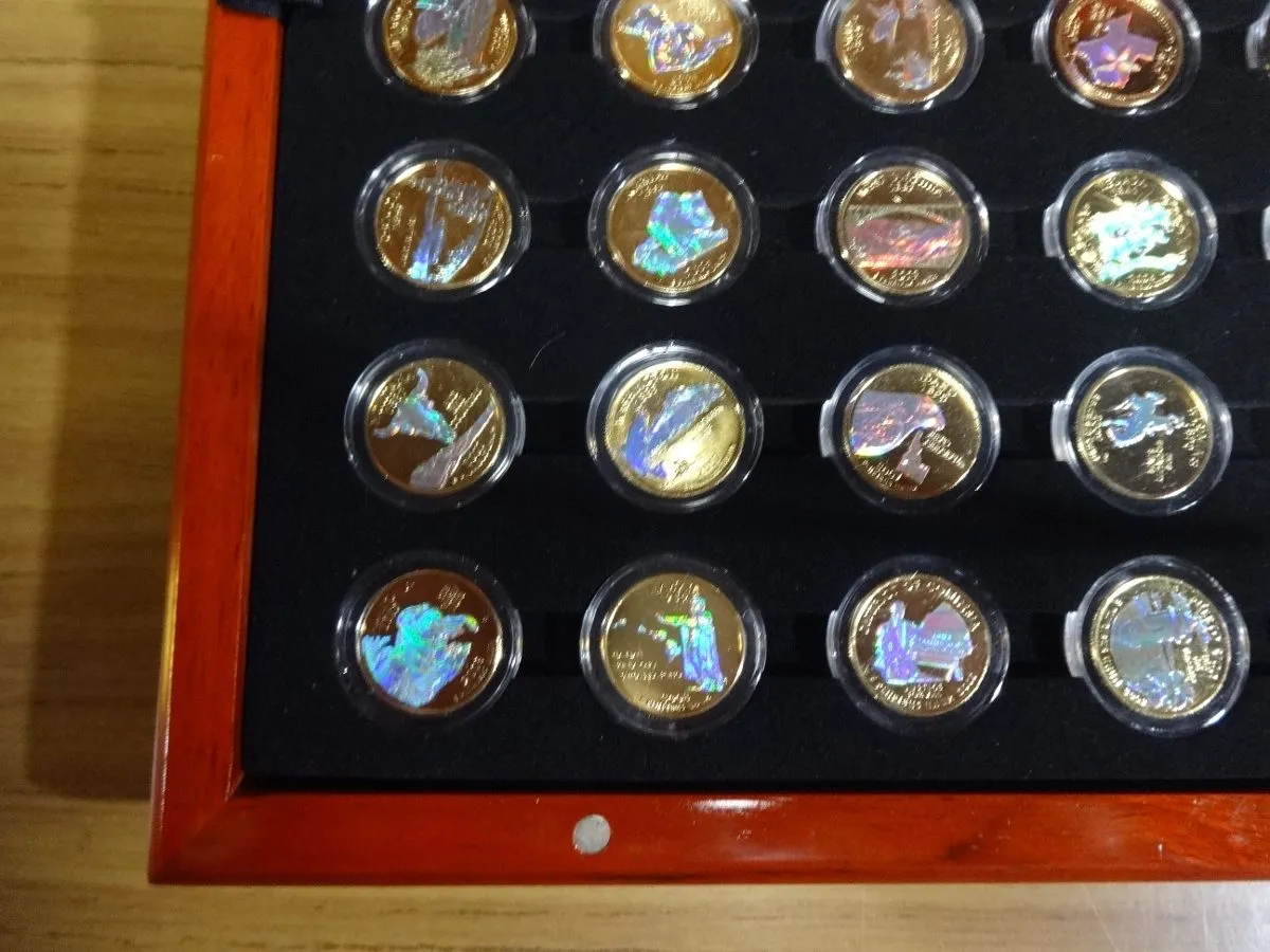 Robmar-USA-Maletín De Roble 56 Quarter Bañados En Oro 24k-Oleografía-Serie De Los Estados Americanos - Imagen 4