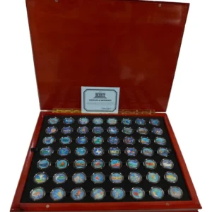 Robmar-USA-Maletín De Roble Con 56 Quarter Coloreados-Serie De Los Estados Americanos- Oferta