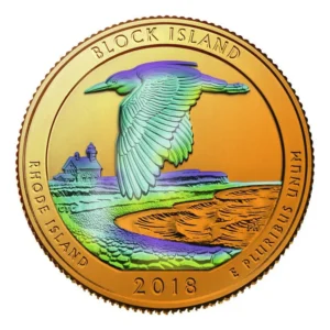 Robmar-USA-Quarter Bañado En Oro 24k Y Oleo-2018-Block Island