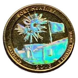 Robmar-USA-Quarter Bañado En Oro 24k Y Oleo-2013-Fort Mc.henry