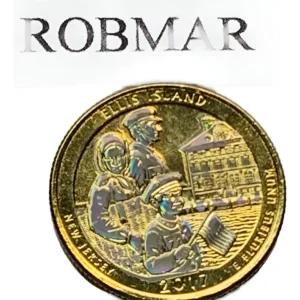 Robmar-USA-Quarter Bañado En Oro 24k Y Oleo-2017-Ellis Island