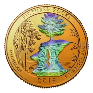 Robmar-USA-Quarter Bañado En Oro 24k Y Oleo-2018-Pictured Rocks